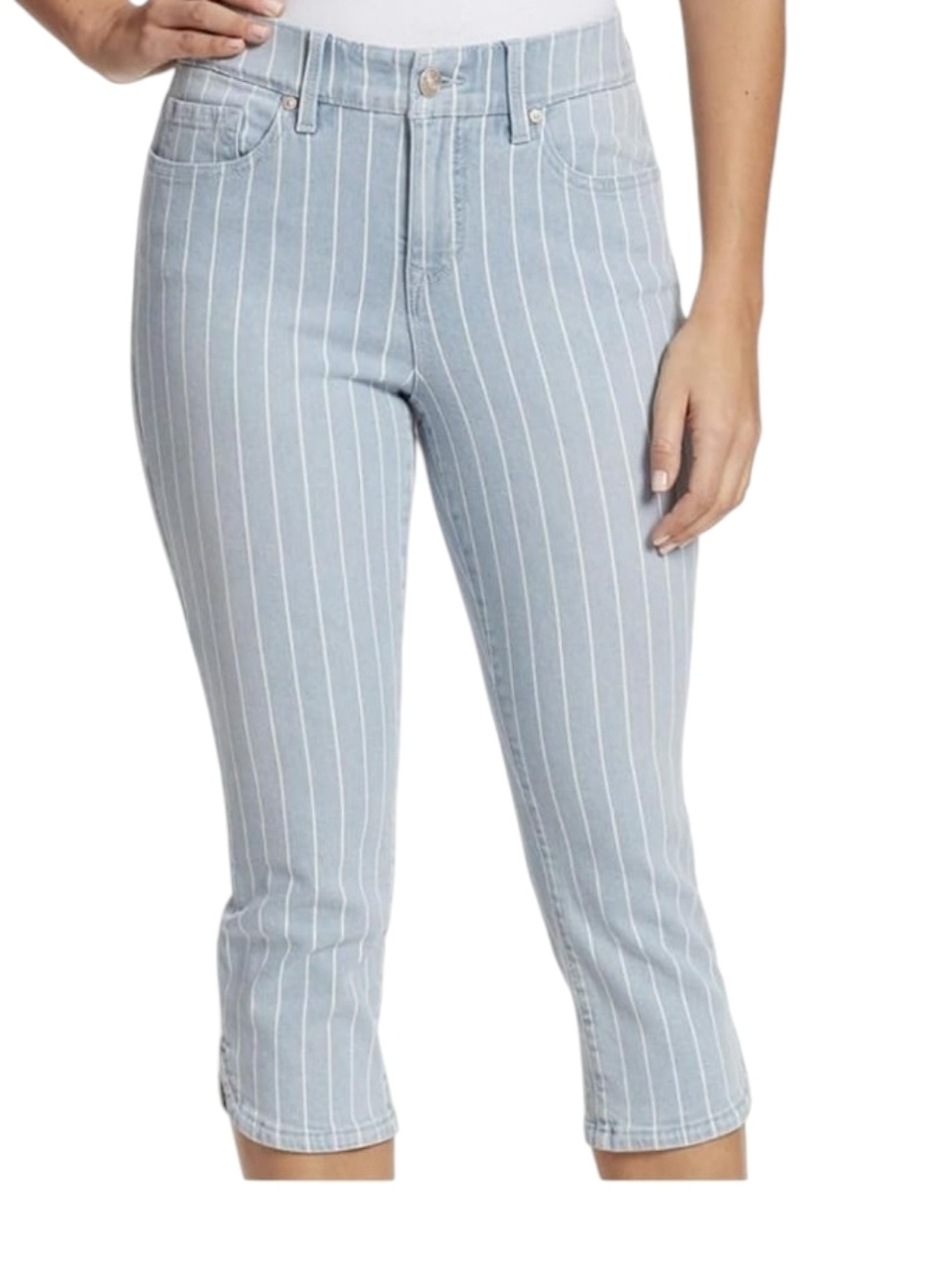 NWT Gloria Vanderbilt Hidden Comfort Blue Pinstripe Capri Jeans